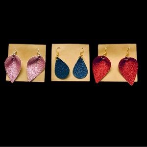 Dangle Teardrop Glitter Earring Lot (3 pairs), Felt Backing, lightweight, NEW